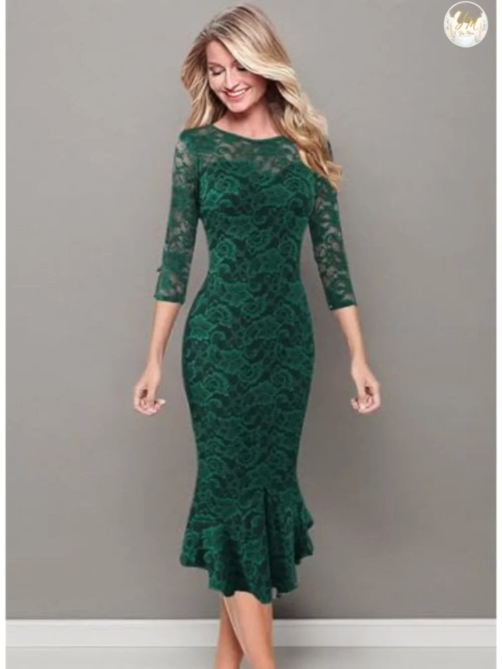 Vintage Bodycon Mermaid Midi Dress Cocktail Party Sheath 3/4 Sleeve Zipper